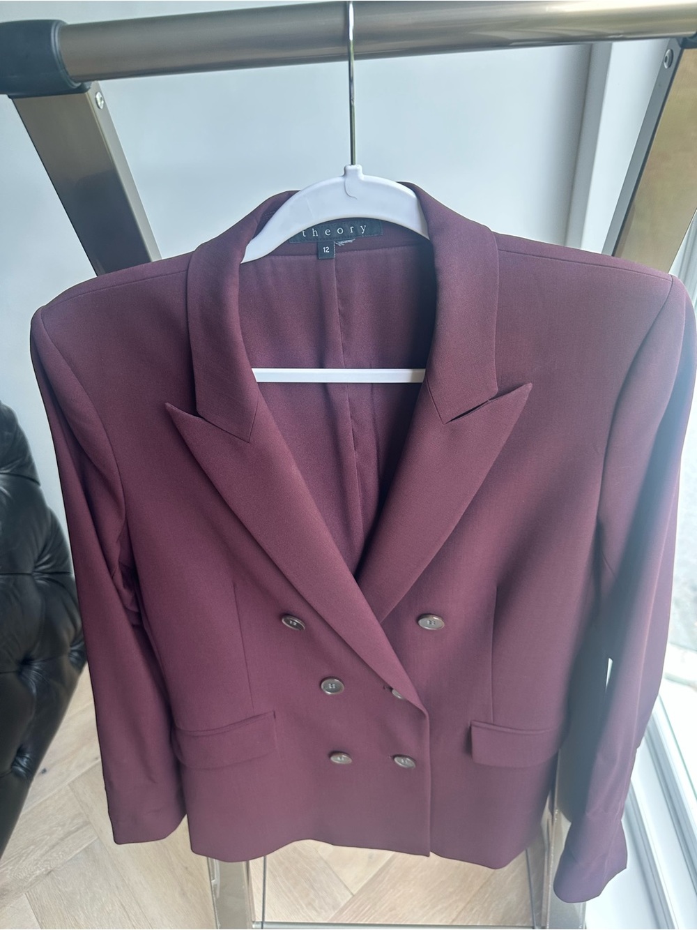 Theory Women's Double-Breasted burgundy Maroon Blazer jacket size 12